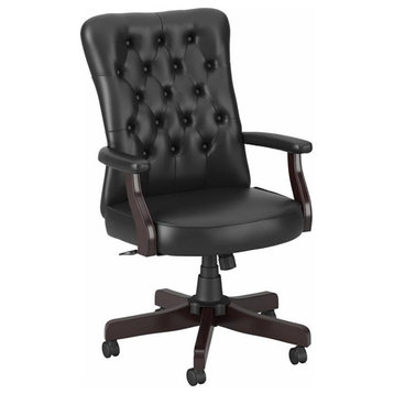 Pemberly Row High Back Tufted Office Chair with Arms in Black - Bonded Leather