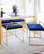 Fuji 5-Piece Contemporary/Glam Dining Set, Blue Velvet, White Marble, Gold Metal