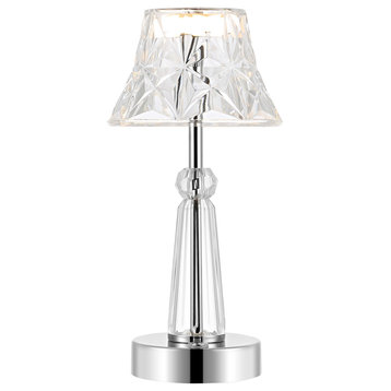 Madelyn 11.5" Bohemian Acrylic Rechargeable Integrated Table Lamp, Clear/Chrome