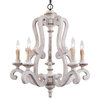 Oaks Aura French Country 5-Light Candle Style Wooden Chandelier, Distressed White