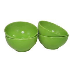 Le Souk Ceramique - Stoneware Soup/Cereal Bowls, Set of 4, Green - Dining Bowls