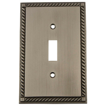 NW Rope Switch Plate With Single Toggle, Antique Pewter