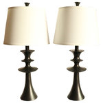 Urbanest - Set of 2 Netto Table Lamps, Oil-Rubbed Bronze - This set of two lamps includes two lamp bases with a geometric design in oil-rubbed bronze, two 7 1/2" harps, 2 oil-rubbed bronze finials, and two 12" off-white cotton hardback lamp shades. The lampshades have a nickel spider fitter.