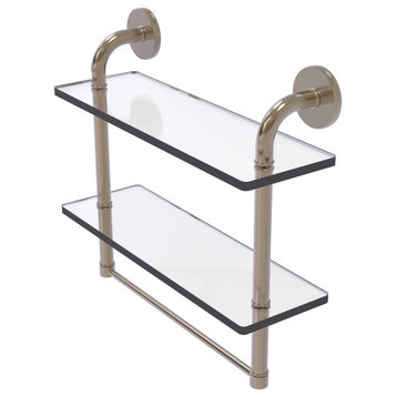 Remi 16" Two Tiered Glass Shelf with Towel Bar, Antique Pewter