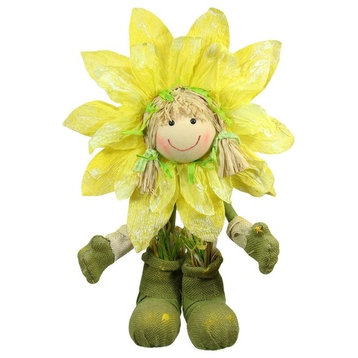 Green Floral Standing Sunflower Girl Decorative Figure, Green, 17"x7"x29"