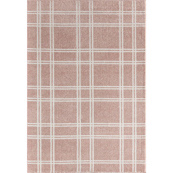 Jaxon Pink Plaid Geometric Contemporary Pink Area Rug, 2'6" X 8'