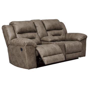 Wooden Dual Recliner Loveseat With Storage Console, Gray