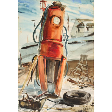 Eve Nethercott, Gas Pump, Watercolor