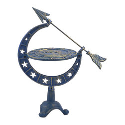 Import Wholesales - Decorative Moon And Stars Sundial, Blue And Gold Cast Iron, 16.75" - Sundials