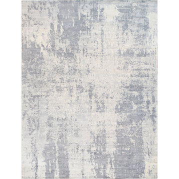 Pasargad Home Mirage Collection Hand-Loomed Gray Silk Area Rug, 10'x14'