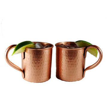 Pure Copper Hammered Mugs, 14 oz, Set of 2