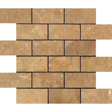 Noce Travertine Brick Mosaic, 2 X 4 Honed