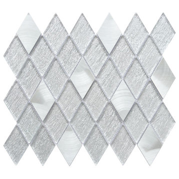 Ballagh 9.9"x12" Diamond Glass Mosaic Mix Wall Tile, Silver Gray, Box of 15