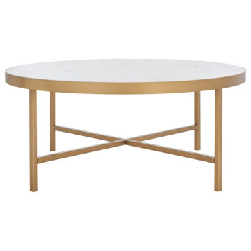 Safavieh Couture Caralyn Round Marble Coffee Table White/Brass