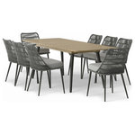 Simpli Home - Beachside 9 Piece Outdoor Dining Set - The Beachside 9-piece outdoor dining set elevates your outdoor entertaining with substance and style This set pairs the solid acacia extendable dining table with eight chairs for an instant upgrade to outdoor entertaining. Each durable rope wrapped dining chair gets an extra layer of comfort with a neutral grey colored seat cushion. The added table leaf expands the table's seating capacity from 4 to 8.