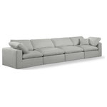 Meridian Furniture - Comfy Upholstered Modular Sofa, Grey, 4-Piece: 2 Armless Chair, 2 Corner Chair, Linen Textured Fabric - Give your space a whole new look with this grey Comfy linen textured fabric sofa. This handsome sofa fits nicely with other items in the Comfy collection and is a versatile seating option designed for adaptability, comfort and style. Wrapped in rich grey durable linen textured fabric upholstery, this sofa offers a plush embrace of overstuffed down feather cushions, carefully crafted to deliver the highest level of comfort. The perfect seat for creating an oasis for relaxation, this sofa has thick foam surrounding its frame for added support and coziness.