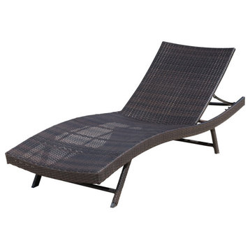 GDF Studio Eliana Outdoor Brown Wicker Chaise Lounge Chair, Single