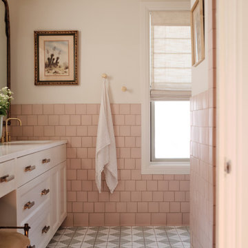 Pink & Mint Green Checkerboard Bathroom