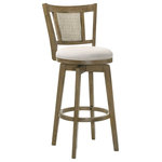Armen Living - Isla 26" Putty Brown Wood Swivel Barstool, Cream Fabric, Set of 3 - Graceful and contemporary, the Isla Barstool Collection brings refined elegance and everyday comfort to your home. Designed with versatility in mind, these stools are available in both counter and bar heights and offered in a selection of finishes, from the warm tones of Amber Glow to the timeless appeal of Putty Brown. Each stool features a rounded cushion in a soft ivory or cream tone that adds warmth and visual softness to any setting.