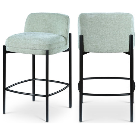 Burton Chenille Fabric Upholstered Stool (Set of 2), Mint