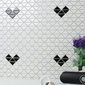 Triangular Heart Pattern Porcelain Mosaic Tile, Wall Decor