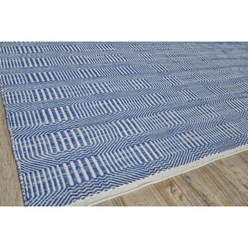 Naples Indoor/Outdoor Handmade Flatwoven PET yarn Blue/Ivory Area Rug, 12'x15'