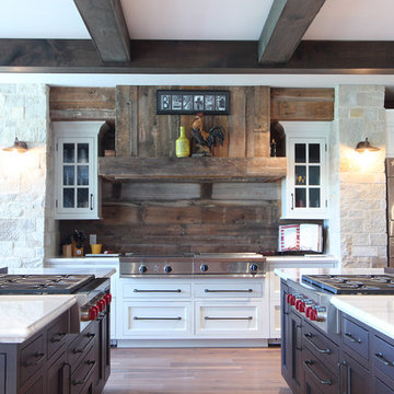 Reclaimed Barn Board Custom Hood With Glass Cabinets