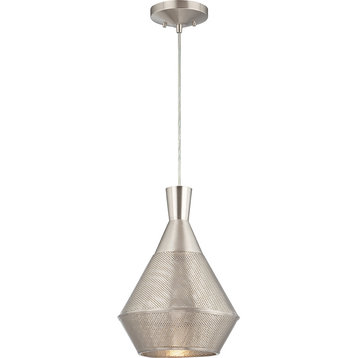 Nuvo Jake 1-Light Perforated Metal Shade Pendant In Satin Steel Finish