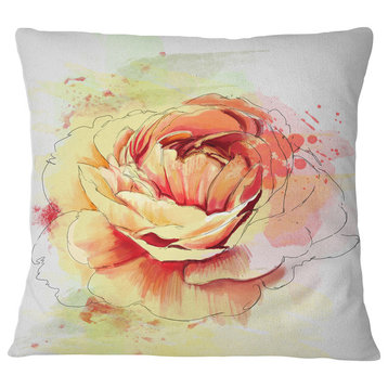 Yellow Blooming Rose Floral Throw Pillow, 18"x18"