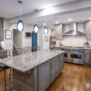 Transitional Gourmet Kitchen with Gray-Stained Cabinets | Large Island