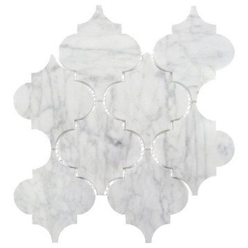 Arabescato Carrara Arabesque Interlocking Honed Mosaic Tile, 12"x12", Set of 10