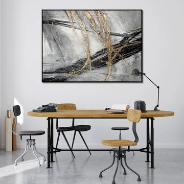 Framed art for living room wall "Golden Line II"