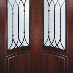 Slab House Double Door 96 Wood Mahogany Warwick Arch Lite - Front Doors