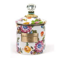 Flower Market Small Enamel Canister - White | MacKenzie-Childs - Bathroom Canisters
