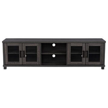 CorLiving Fremont TV Bench with Glass Cabinets for TVs up to 95", Dark Grey