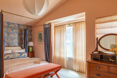 Mid-sized elegant master wallpaper bedroom photo in Seattle