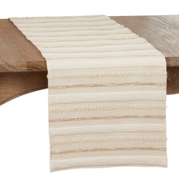 Long Table Runner With Woven Stripe Design, Natural