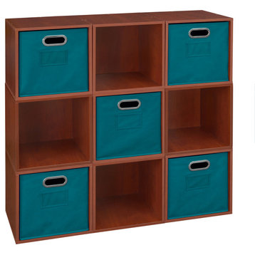 Niche Cubo Storage Set - 9 Cubes and 5 Canvas Bins- Cherry/Teal