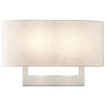 Livex Lighting - Livex Lighting Wall Sconces 2-Light Brushed Nickel Large Sconce - Raise the style bar with an ADA wall sconce in a handsome and versatile contemporary manner. This large two light wall sconce comes in a brushed nickel finish with a rectangular oatmeal fabric hardback shade.