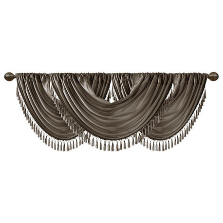 Madison Park Elena Silky Sheer Window Valance with Tassels, Bronze, Brown