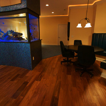 Seating Nook and Impressive Curved Aquarium