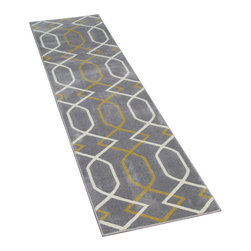 Cozy Rugs - Geometric Gray Runner with Yellow Lines - Hall And Stair Runners