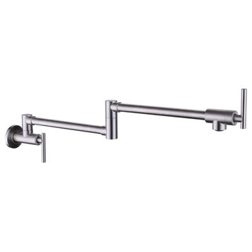 360 Degree Wall Mounted Double Handles Kitchen Faucet, Brushed Nickel