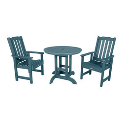 Highwood USA - Lehigh 3-Piece Round Dining Set, Nantucket Blue - Outdoor Dining Sets