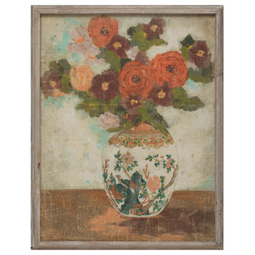 Wood Framed Wall Decor With Flowers in Vase
