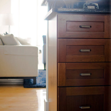 Transitional Kitchen with Cherry Shaker Cabinets and Pewter Cabinet Hardware