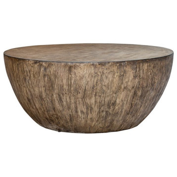 Bowery Hill Contemporary Round Wood Coffee Table in Aged Walnut
