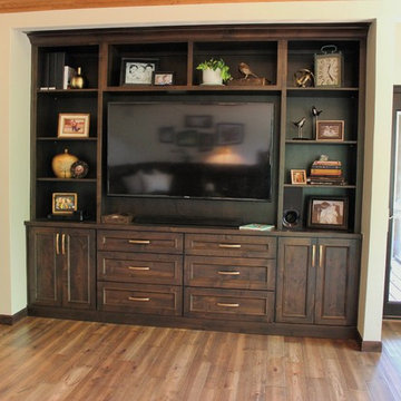 Rustic Alder Gray Stained Kitchen with White Hutch and Island