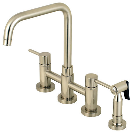 KS8288DLBS Two-Handle Bridge Kitchen Faucet,Brass Side Sprayer, Brushed Nickel