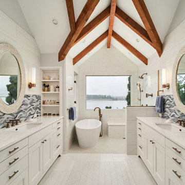 Glamorous Craftsman Primary Bathroom with a View